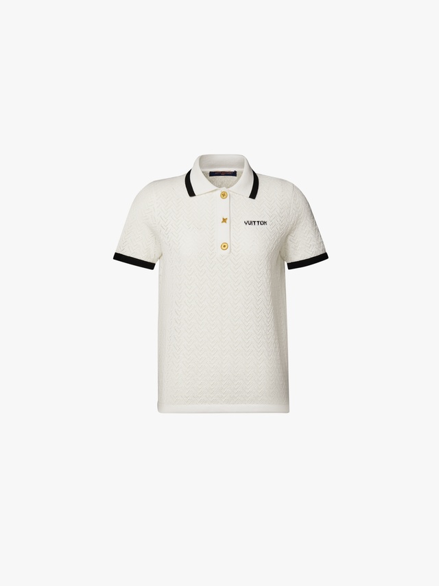Pointelle knit polo shirt