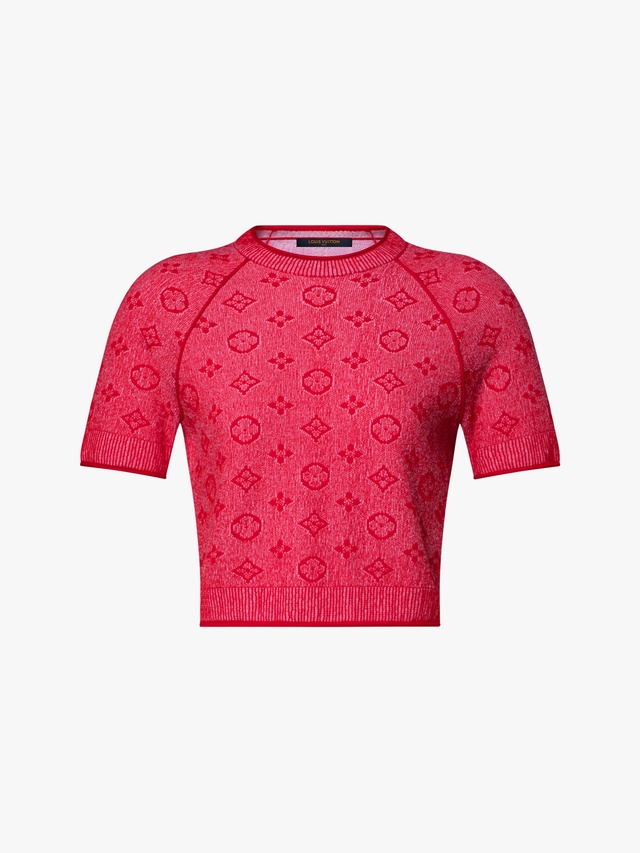 Monogram top in tweed-effect knit