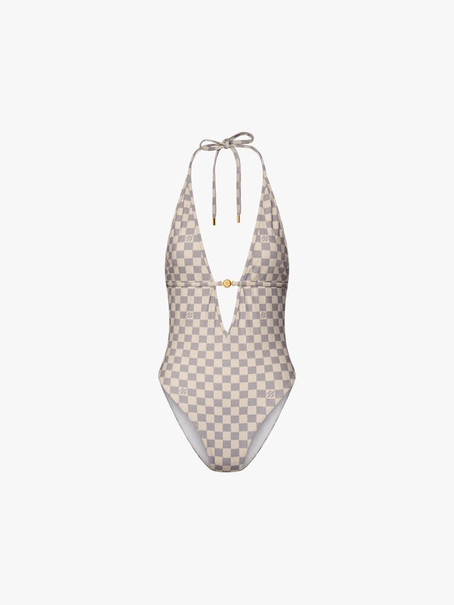 Checkerboard V-neck swimsuit