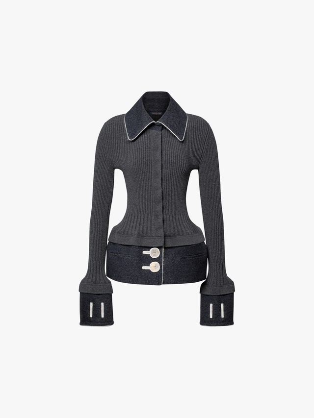 Trompe-l'oeil knit top with contrast stitching