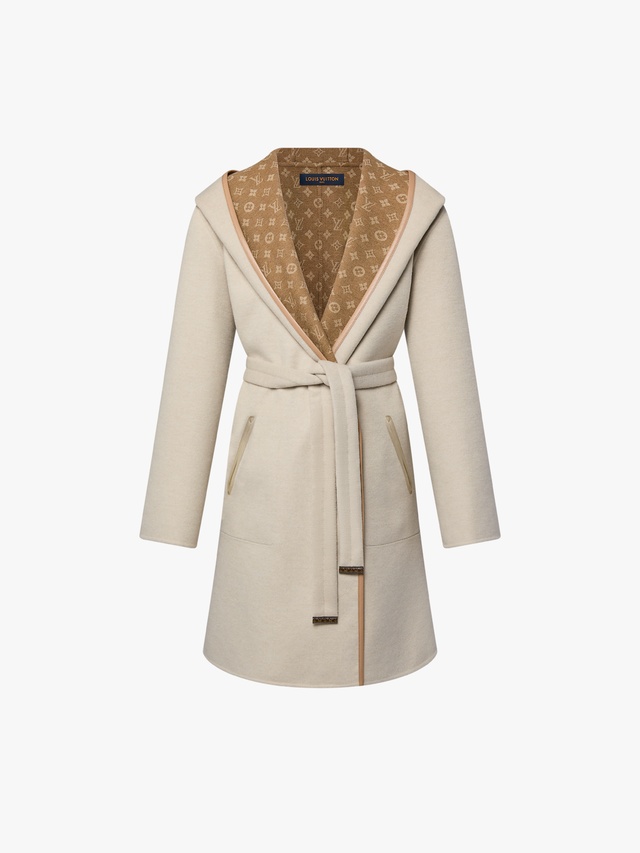 Reversible double-breasted coat with hood