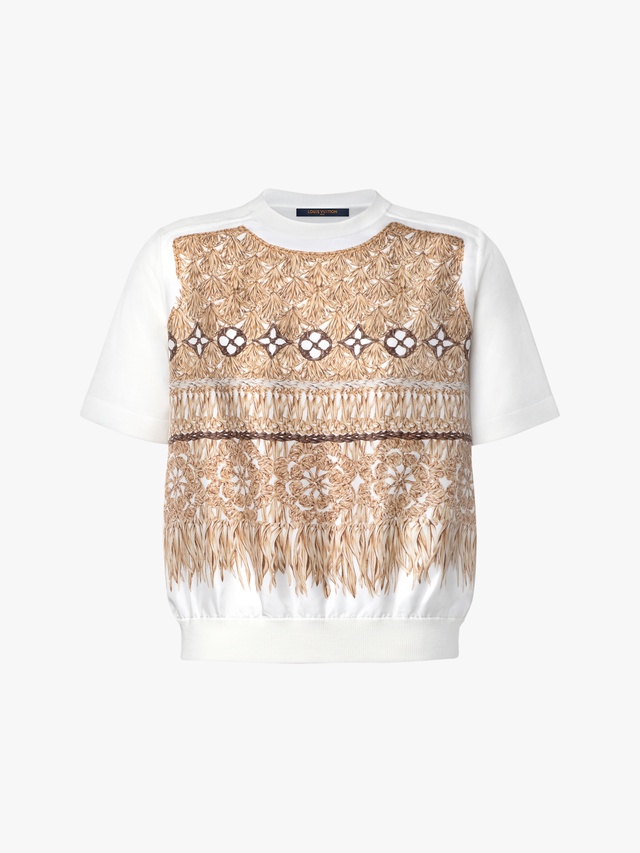 Knitted top with woven print
