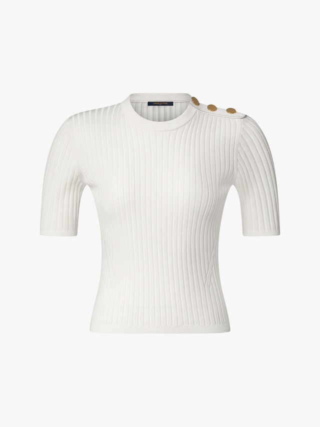 Ribbed knit top with shoulder tab