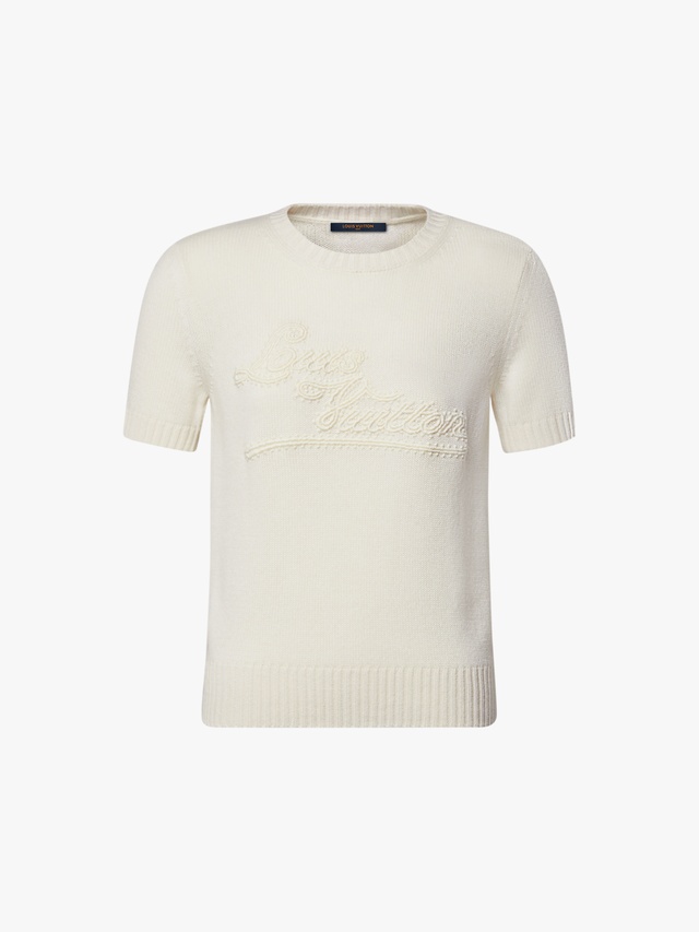 Signature embroidered knit top