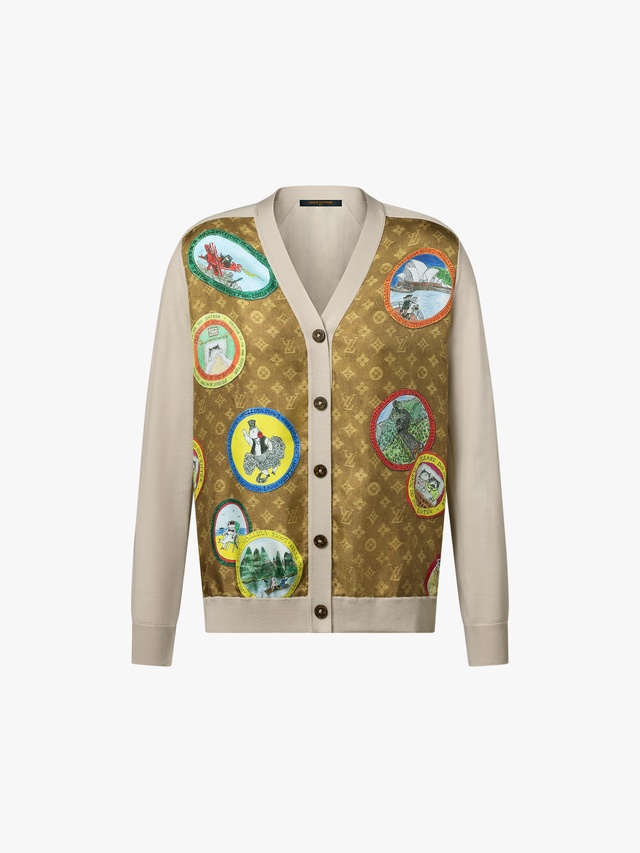 Monogram cardigan with cat seals