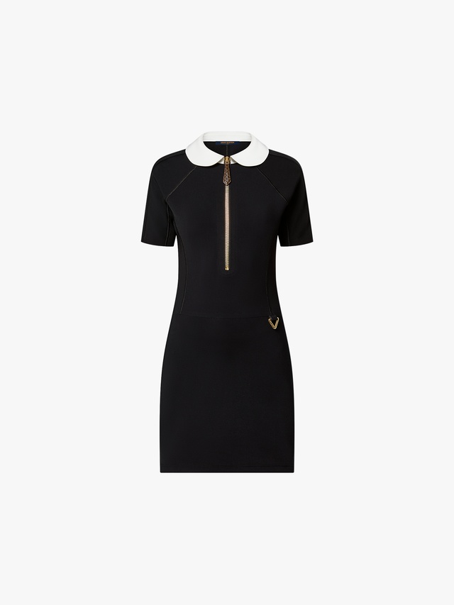 Technical jersey dress with Peter Pan collar