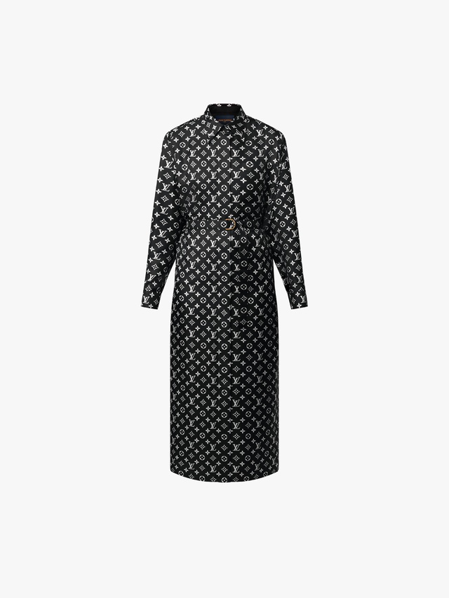 Monogram silk shirt dress