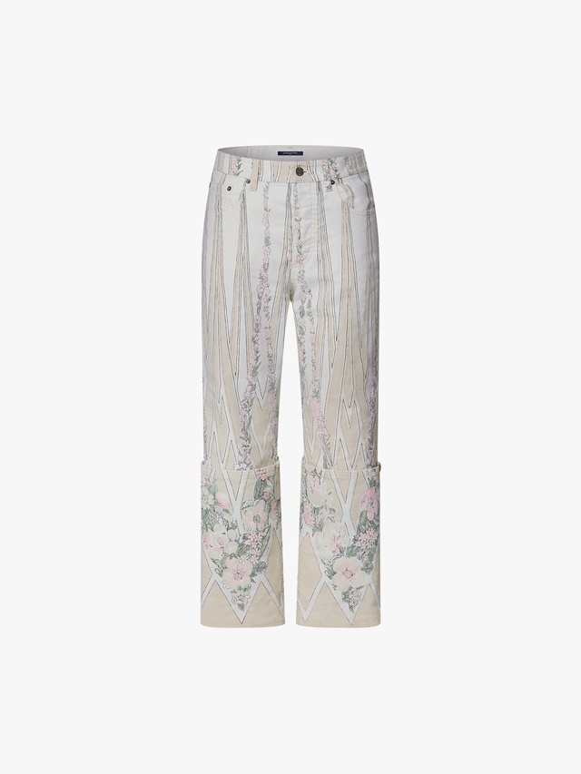 Trousers with floral wallpaper print