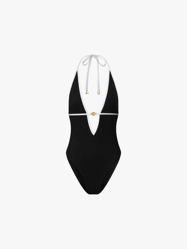 V-neck swimsuit with graphic edges