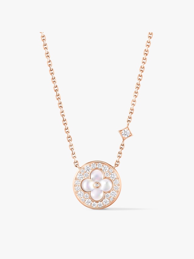 Sun Color Blossom M pendant necklace, pink gold, white mother-of-pearl and diamonds