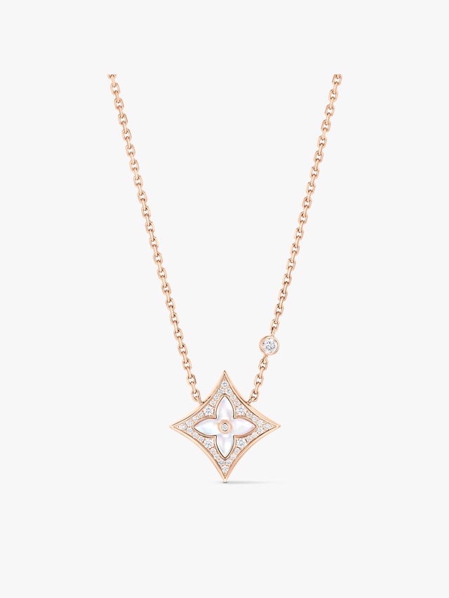 Star Color Blossom M pendant necklace, pink gold, white mother-of-pearl and diamonds