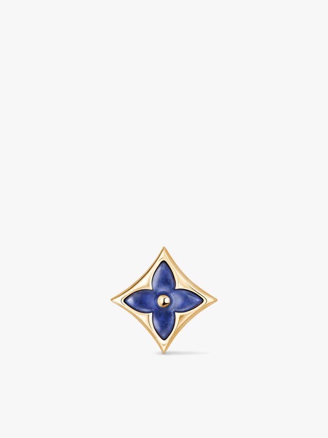 Star Color Blossom BB ear chip, yellow gold and sodalite - Sold individually
