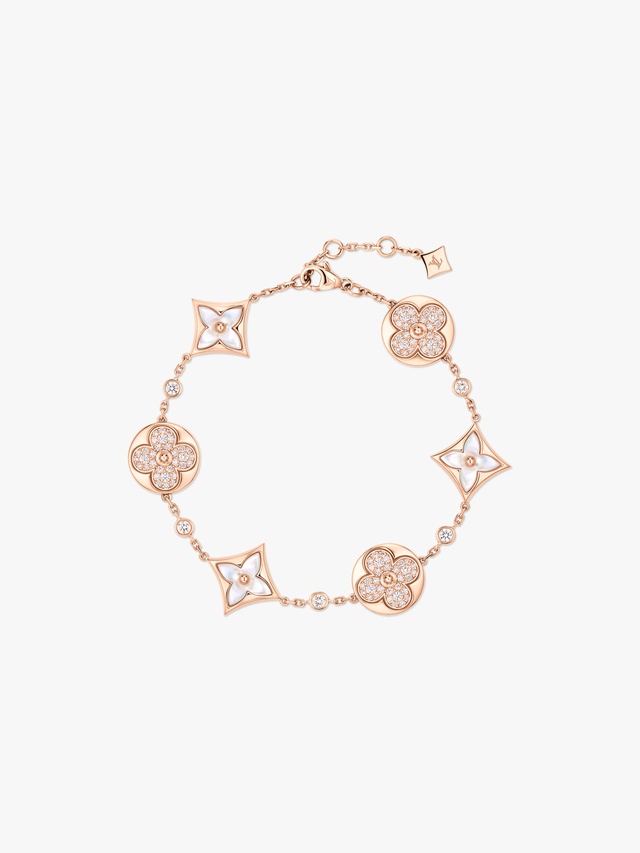 Star and Sun Color Blossom BB multi-motif bracelet, pink gold, white mother-of-pearl and diamonds