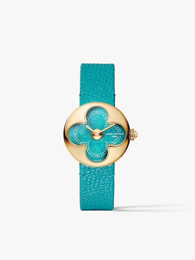 Color Blossom, quartz, 26 mm, yellow gold and amazonite