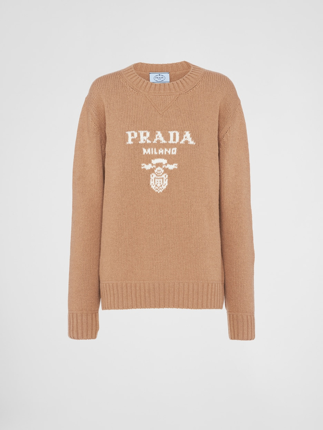 Cashmere and wool Prada logo crew-neck sweater