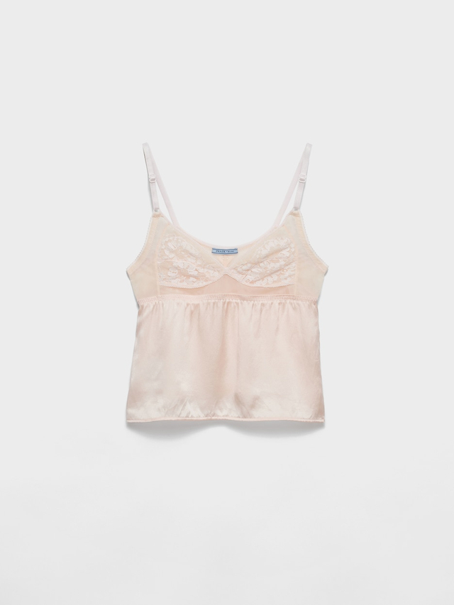 Vintage-look satin and lace top