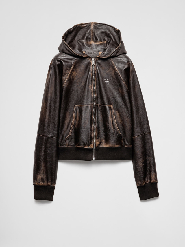 Nappa leather hoodie jacket