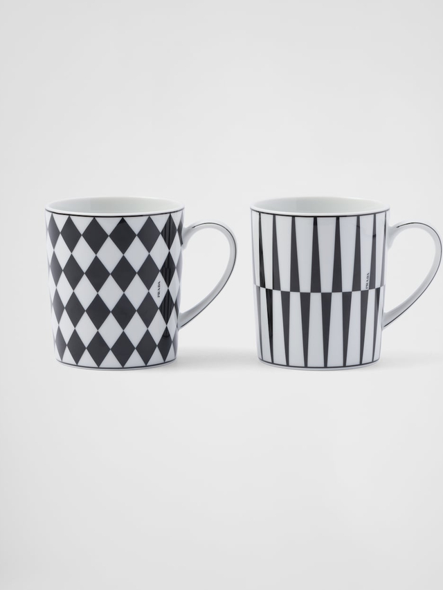 Set of two porcelain mugs - Checkerboard and Stripes