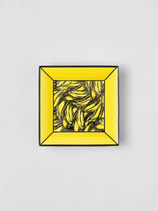 Large square porcelain catchall tray - Banana