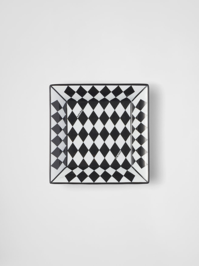 Large square porcelain catchall tray - Checkerboard
