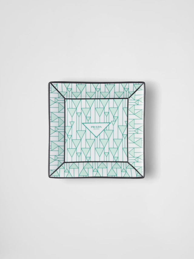 Large square porcelain catchall tray - Vienna Green
