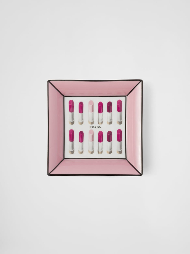 Large square porcelain catchall tray - Lipstick