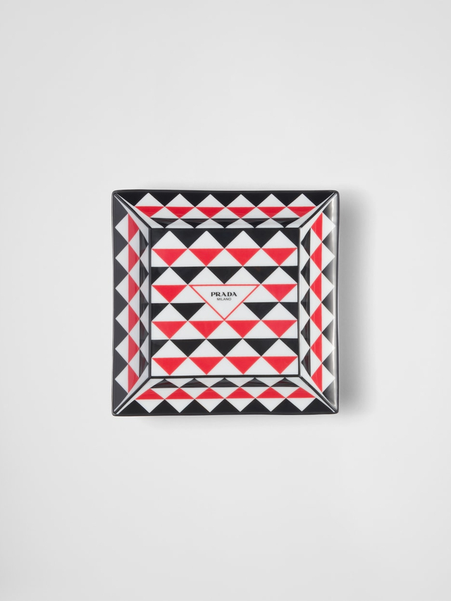 Large square porcelain catchall tray - Triangles