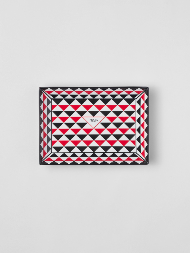 Large rectangular porcelain catchall tray - Triangles