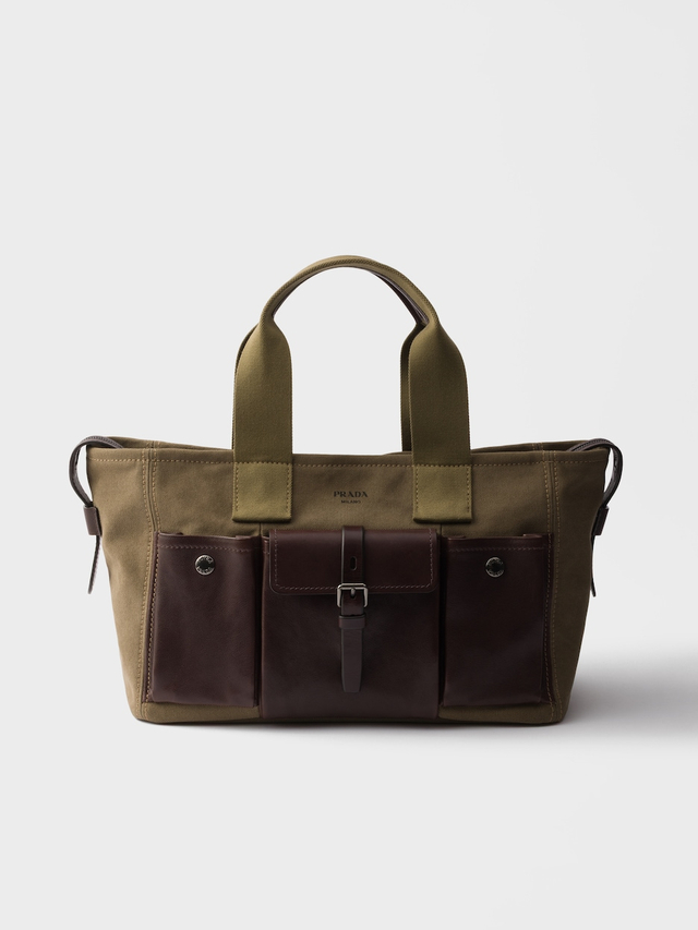 Prada Route large canvas and leather tote bag