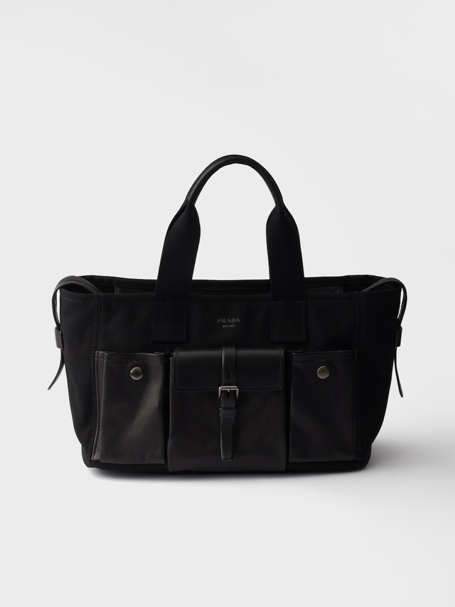 Prada Route large canvas and leather tote bag