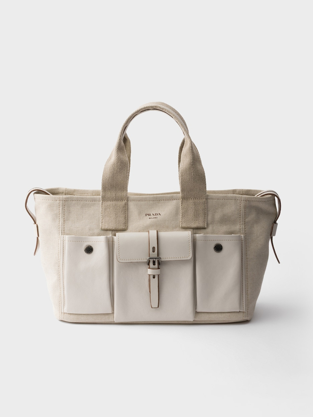 Prada Route large canvas and leather tote bag