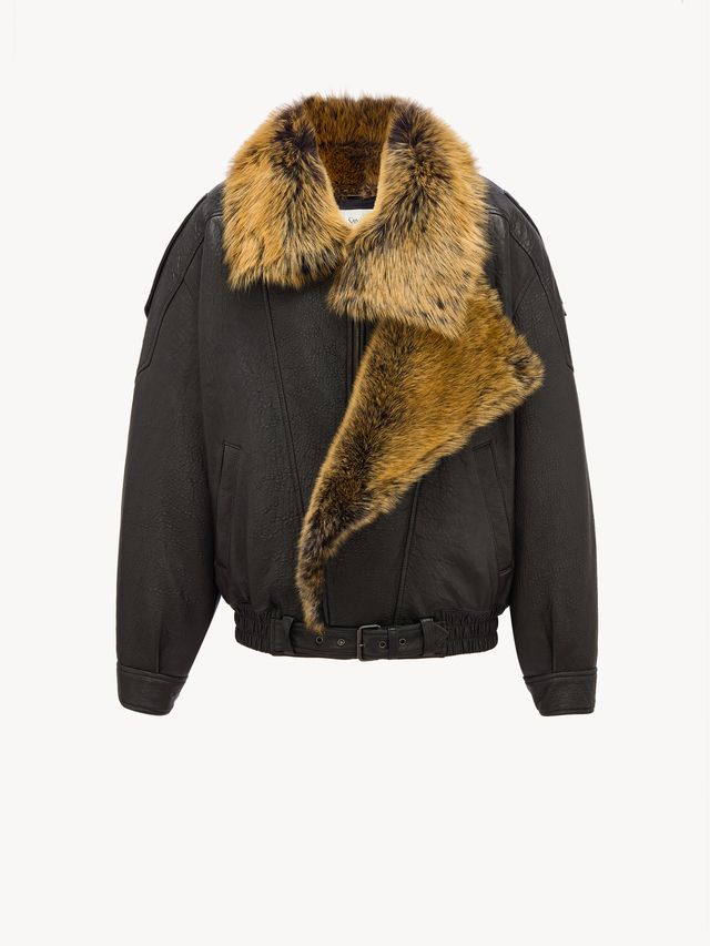 bomber jacket in bubbled lambskin and shearling