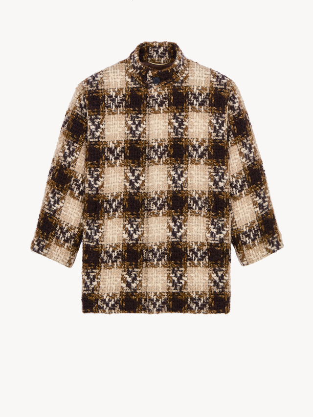 short coat in check tweed