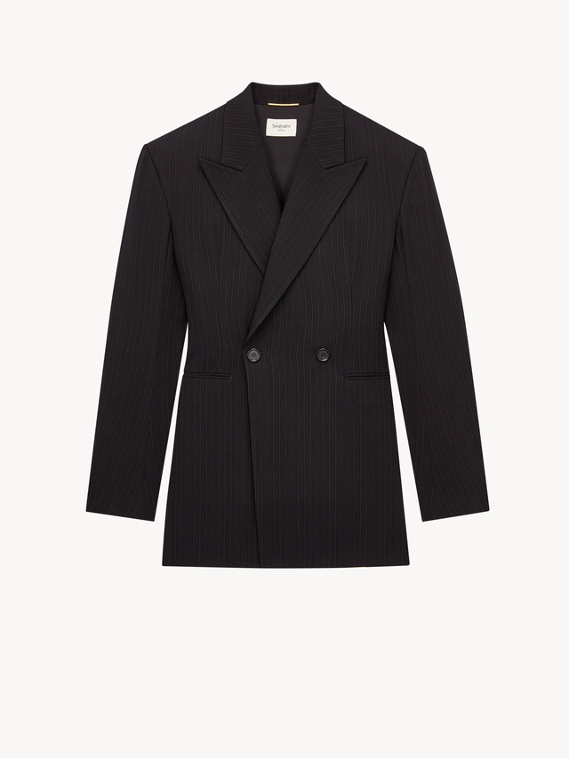 double-breasted jacket in chalk-stripe wool mélange