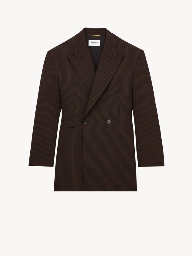 double-breasted jacket in chalk-stripe wool mélange