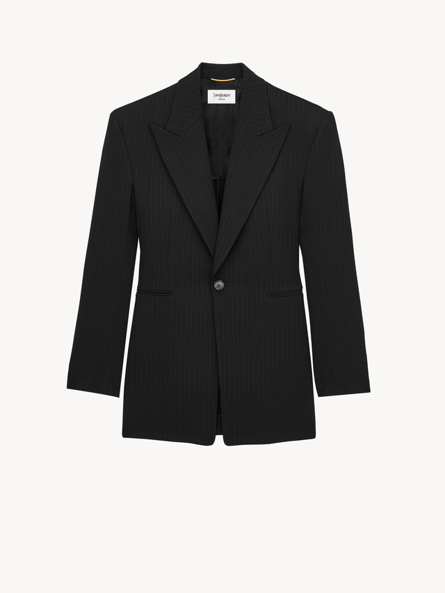 single-breasted jacket in chalk-stripe wool mélange