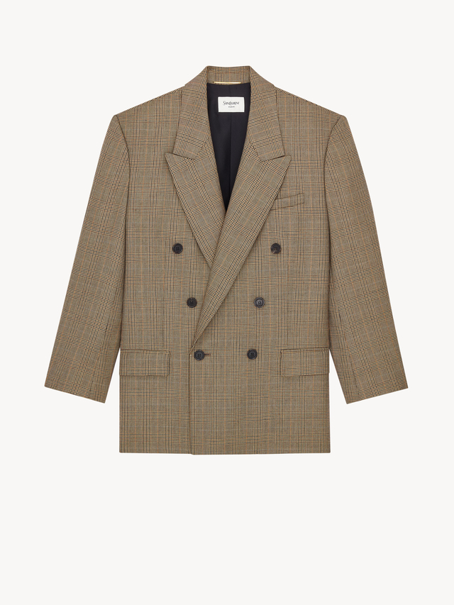 double-breasted jacket in prince of wales puppytooth wool