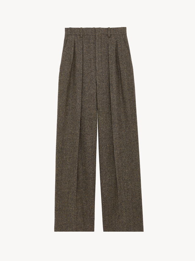 wide-leg pants in herringbone wool