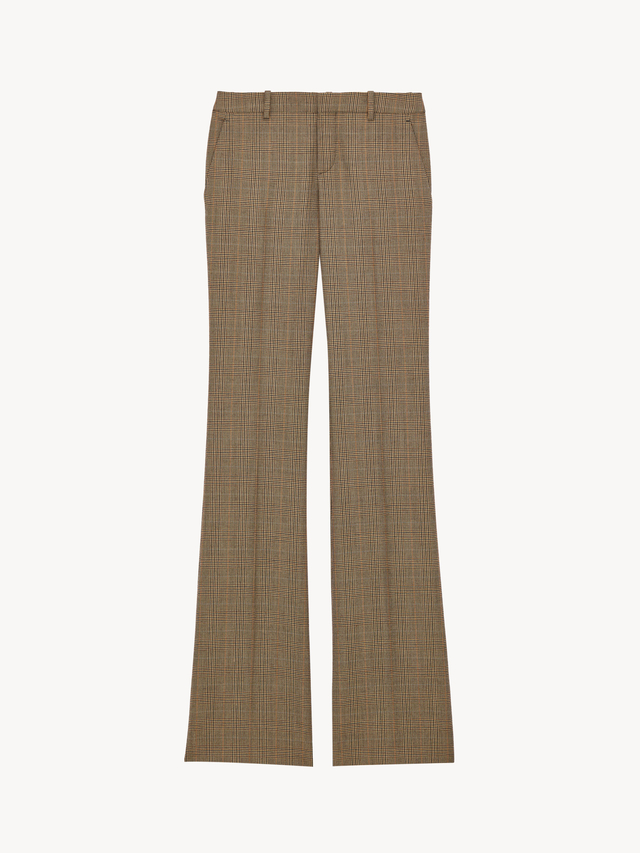 flared pants in puppytooth prince of wales wool