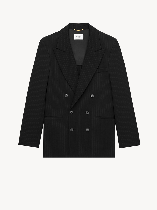 double-breasted jacket in chalk-stripe wool mélange