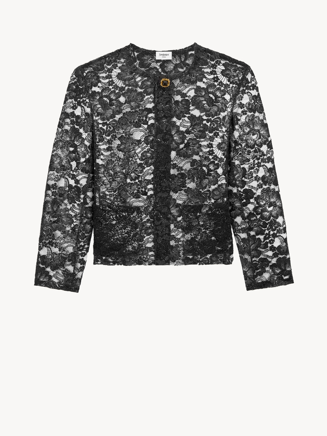 short jacket in silicone-coated lace
