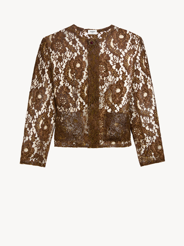 short jacket in silicone-coated lace
