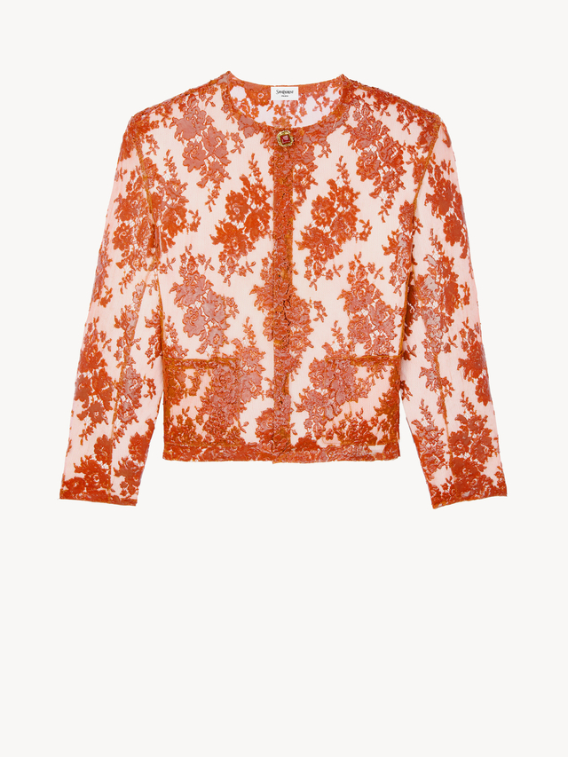 short jacket in silicone-coated lace