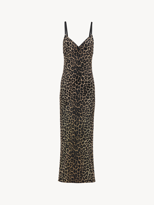 slip dress in leopard tulle