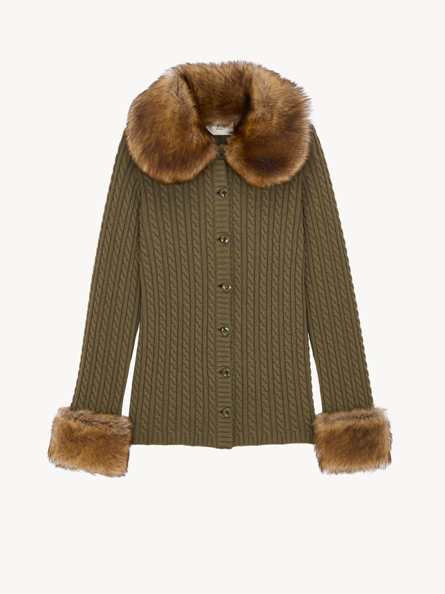 cable-knit cardigan in cashmere and shearling