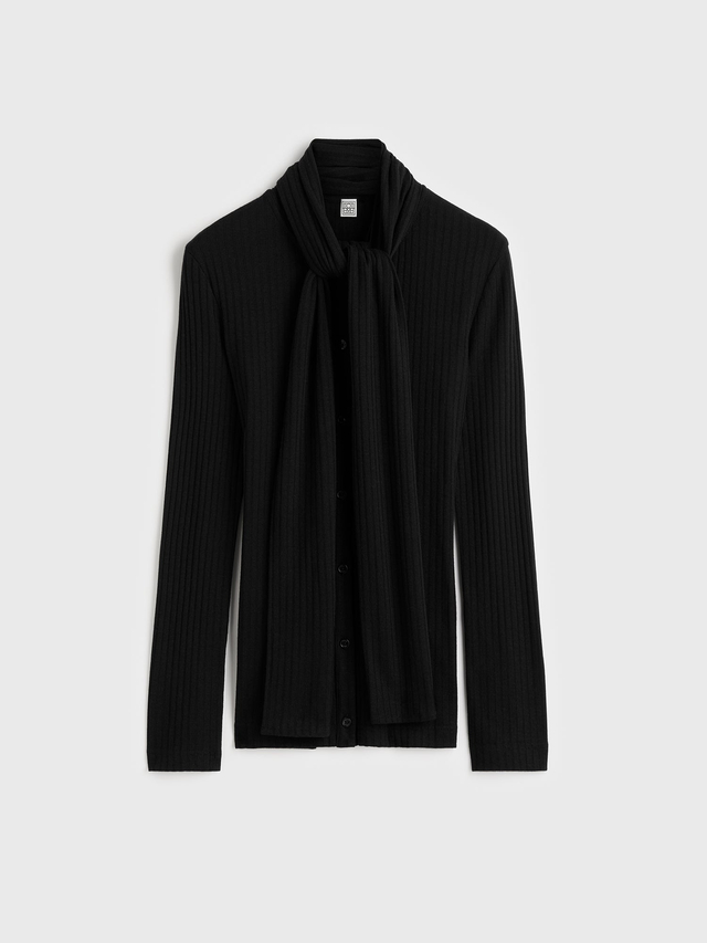 Ribbed bow blouse black