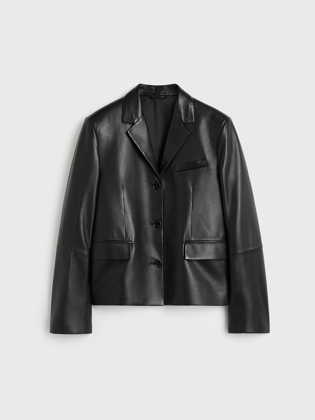 Short leather blazer black