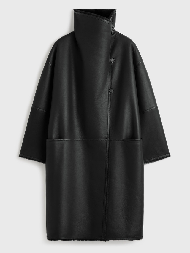 Shearling wrap coat black