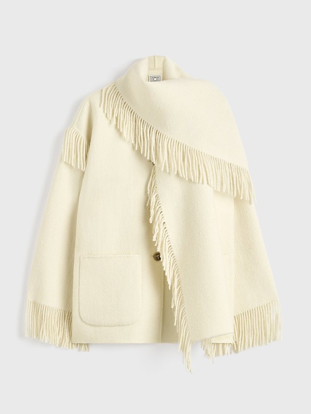 Fringed scarf jacket winter white