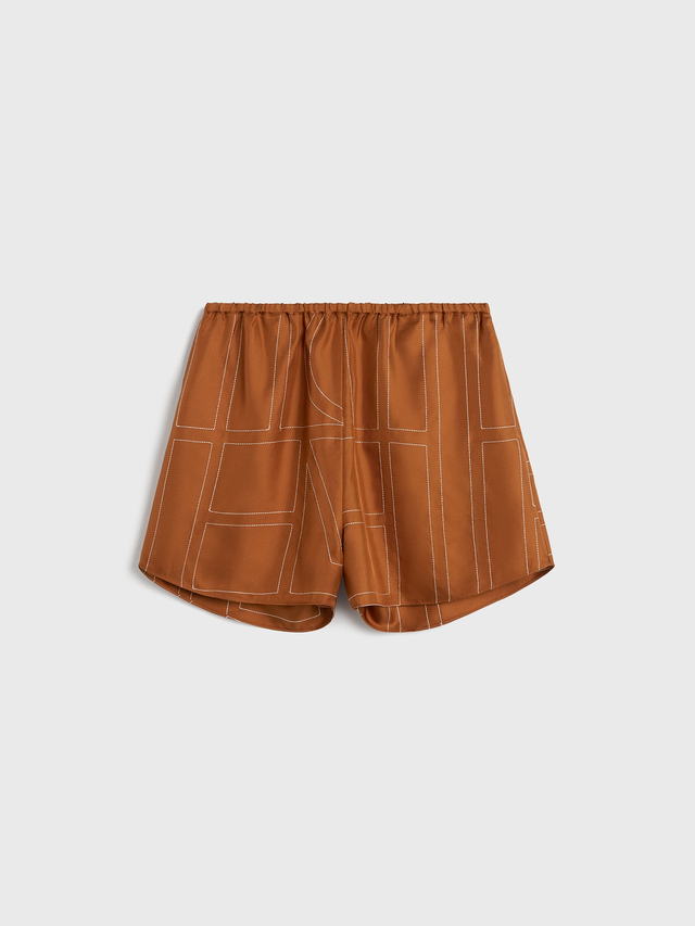 Monogram silk pj shorts terracotta